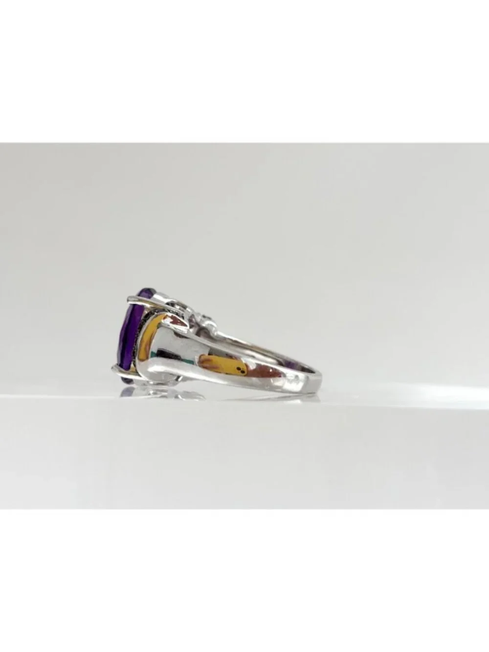 Multi Gemstone Amethyst Jumbo Sterling Silver 925 Vintage Ring - sz 8